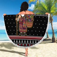 East Timor Christmas Beach Blanket with Santa in Traditional Robe Gift Basket Ho Ho Ho Text and Black Festive - Wonder Print Shop