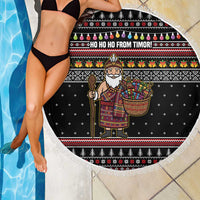East Timor Christmas Beach Blanket with Santa in Traditional Robe Gift Basket Ho Ho Ho Text and Black Festive - Wonder Print Shop