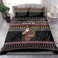 East Timor Christmas Bedding Set with Santa in Traditional Robe Gift Basket Ho Ho Ho Text and Black Festive - Wonder Print Shop