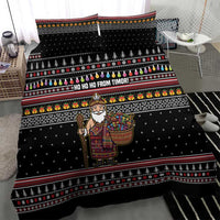 East Timor Christmas Bedding Set with Santa in Traditional Robe Gift Basket Ho Ho Ho Text and Black Festive - Wonder Print Shop