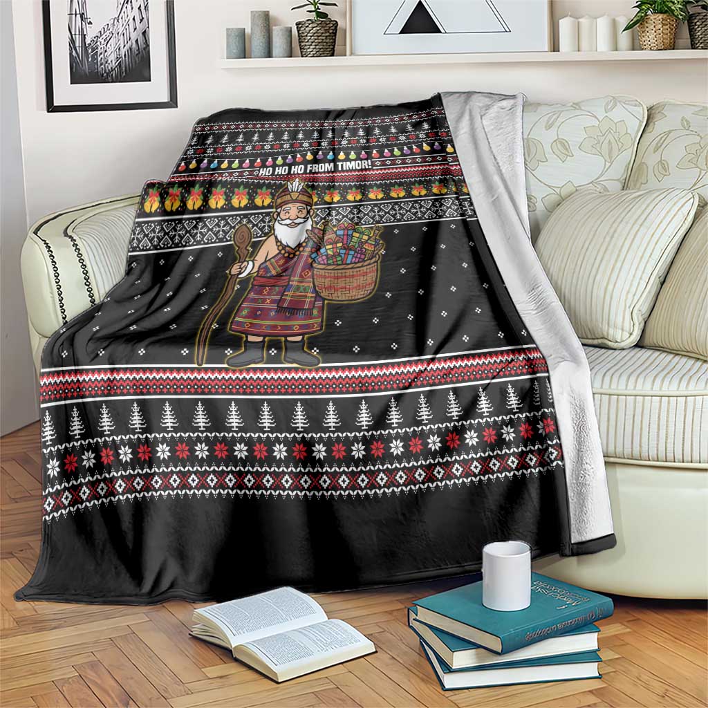 East Timor Christmas Blanket with Santa in Traditional Robe Gift Basket Ho Ho Ho Text and Black Festive - Wonder Print Shop