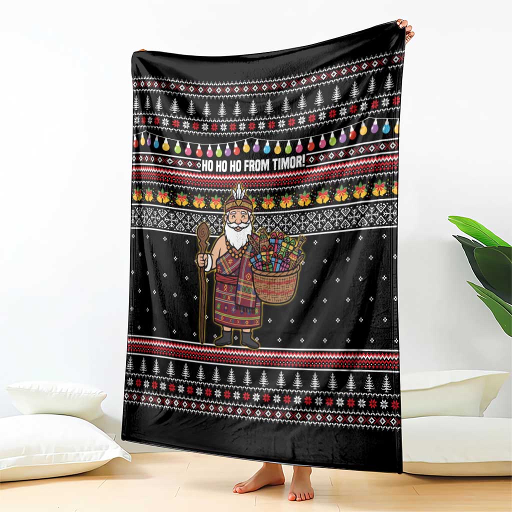 East Timor Christmas Blanket with Santa in Traditional Robe Gift Basket Ho Ho Ho Text and Black Festive - Wonder Print Shop
