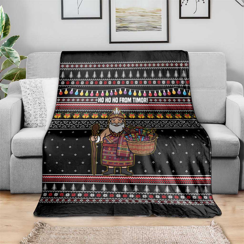 East Timor Christmas Blanket with Santa in Traditional Robe Gift Basket Ho Ho Ho Text and Black Festive - Wonder Print Shop