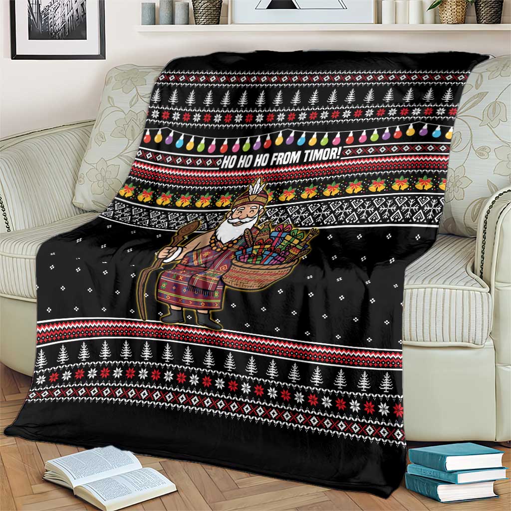 East Timor Christmas Blanket with Santa in Traditional Robe Gift Basket Ho Ho Ho Text and Black Festive - Wonder Print Shop