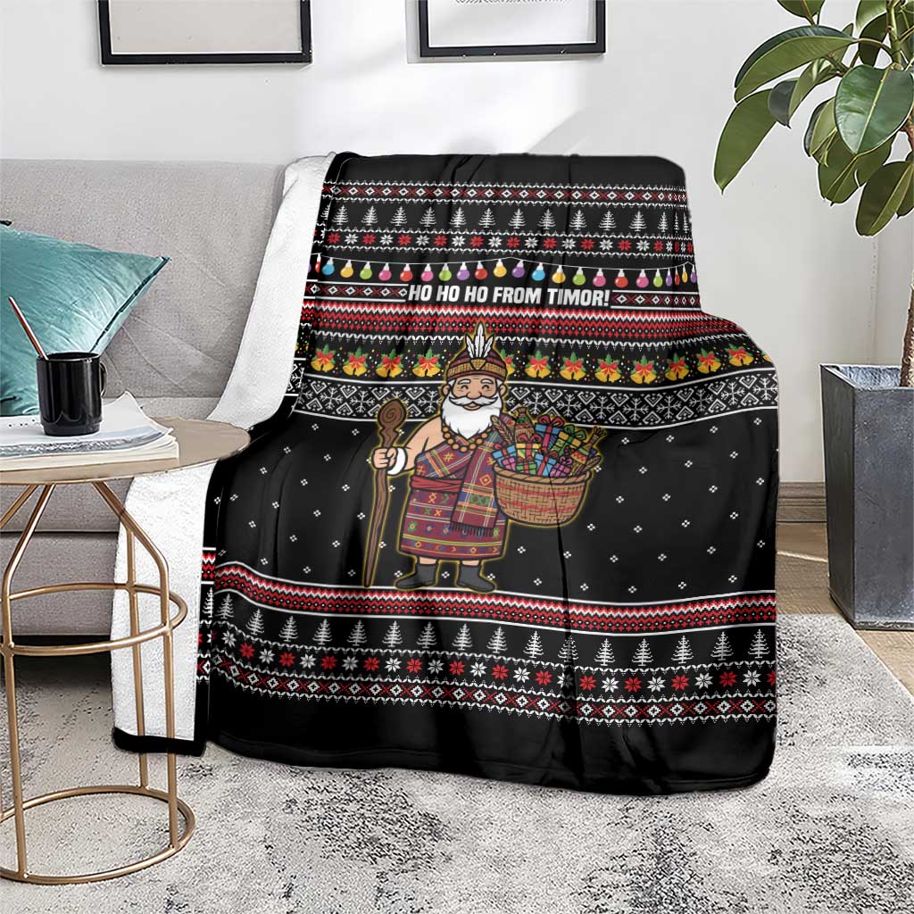East Timor Christmas Blanket with Santa in Traditional Robe Gift Basket Ho Ho Ho Text and Black Festive - Wonder Print Shop
