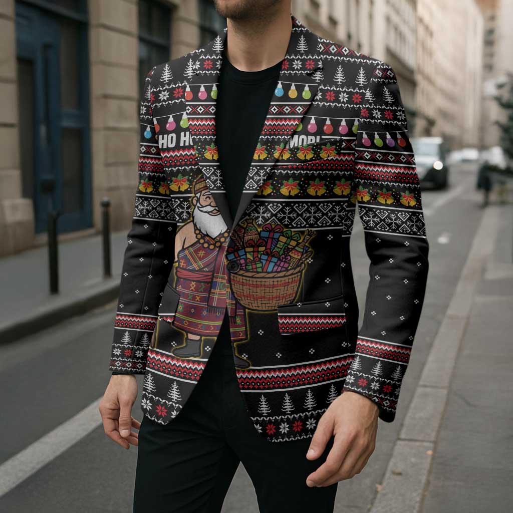 East Timor Christmas Blazer with Santa in Traditional Robe Gift Basket Ho Ho Ho Text and Black Festive - Wonder Print Shop