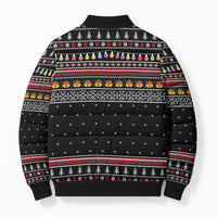 East Timor Christmas Bomber Puffer Jacket with Santa in Traditional Robe Gift Basket Ho Ho Ho Text and Black Festive - Wonder Print Shop