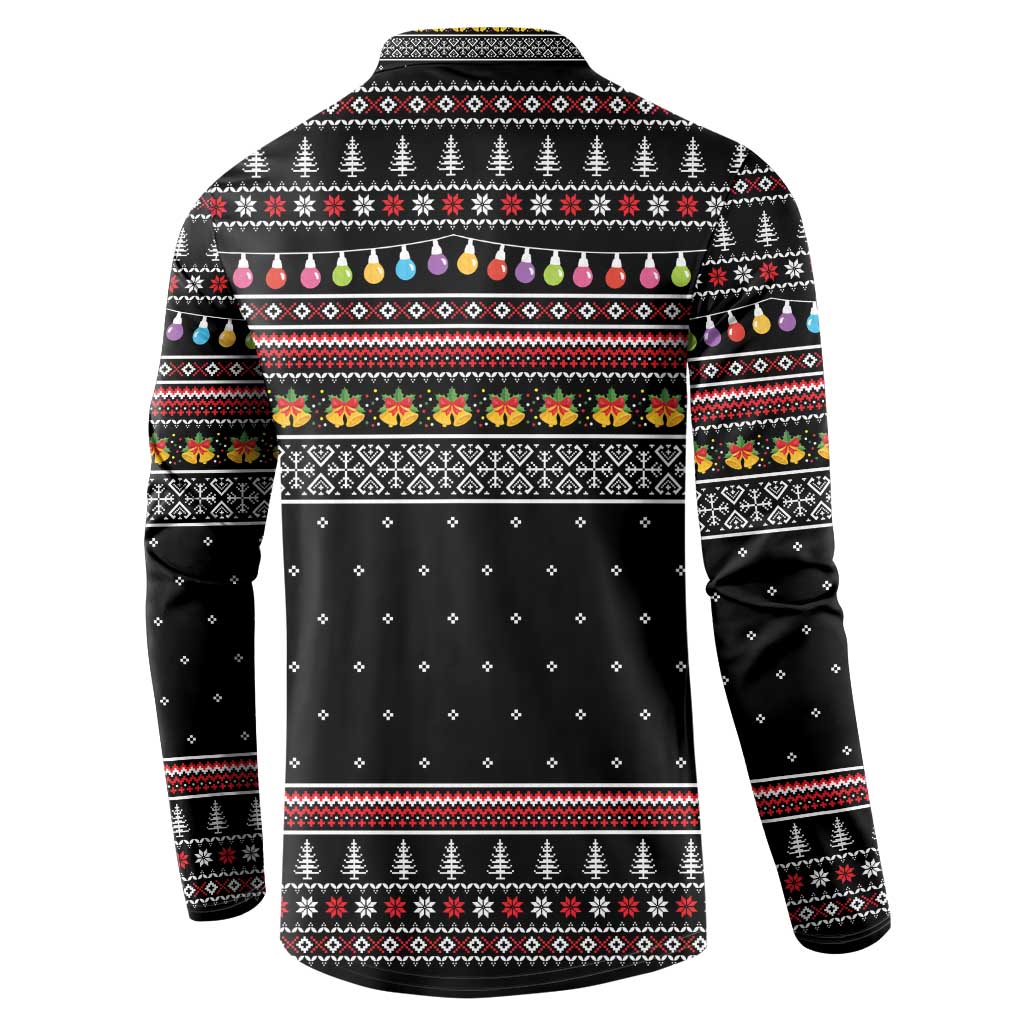 East Timor Christmas Button Sweatshirt with Santa in Traditional Robe Gift Basket Ho Ho Ho Text and Black Festive - Wonder Print Shop