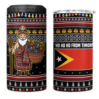 East Timor Christmas 4 in 1 Can Cooler Tumbler with Santa in Traditional Robe Gift Basket Ho Ho Ho Text and Black Festive - Wonder Print Shop