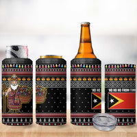 East Timor Christmas 4 in 1 Can Cooler Tumbler with Santa in Traditional Robe Gift Basket Ho Ho Ho Text and Black Festive - Wonder Print Shop