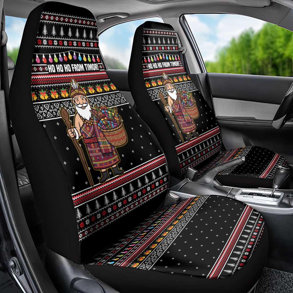 East Timor Christmas Car Seat Cover with Santa in Traditional Robe Gift Basket Ho Ho Ho Text and Black Festive - Wonder Print Shop