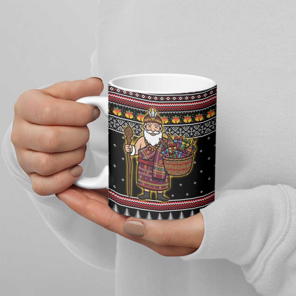East Timor Christmas Ceramic Mug with Santa in Traditional Robe Gift Basket Ho Ho Ho Text and Black Festive - Wonder Print Shop