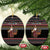 East Timor Christmas Ceramic Ornament with Santa in Traditional Robe Gift Basket Ho Ho Ho Text and Black Festive - Wonder Print Shop