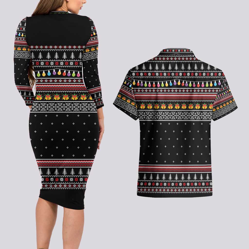 East Timor Christmas Couples Matching Long Sleeve Bodycon Dress and Hawaiian Shirt with Santa in Traditional Robe Gift Basket Ho Ho Ho Text and Black Festive - Wonder Print Shop