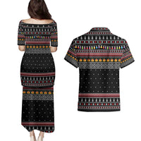 East Timor Christmas Couples Matching Puletasi and Hawaiian Shirt with Santa in Traditional Robe Gift Basket Ho Ho Ho Text and Black Festive - Wonder Print Shop