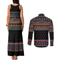 East Timor Christmas Couples Matching Tank Maxi Dress and Long Sleeve Button Shirt with Santa in Traditional Robe Gift Basket Ho Ho Ho Text and Black Festive - Wonder Print Shop