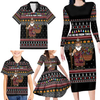 East Timor Christmas Family Matching Long Sleeve Bodycon Dress and Hawaiian Shirt with Santa in Traditional Robe Gift Basket Ho Ho Ho Text and Black Festive - Wonder Print Shop
