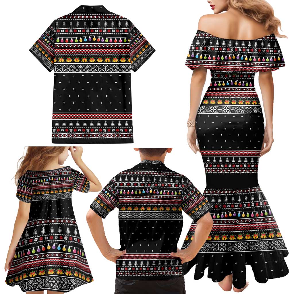 East Timor Christmas Family Matching Mermaid Dress and Hawaiian Shirt with Santa in Traditional Robe Gift Basket Ho Ho Ho Text and Black Festive - Wonder Print Shop