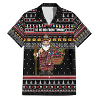 East Timor Christmas Family Matching Mermaid Dress and Hawaiian Shirt with Santa in Traditional Robe Gift Basket Ho Ho Ho Text and Black Festive - Wonder Print Shop