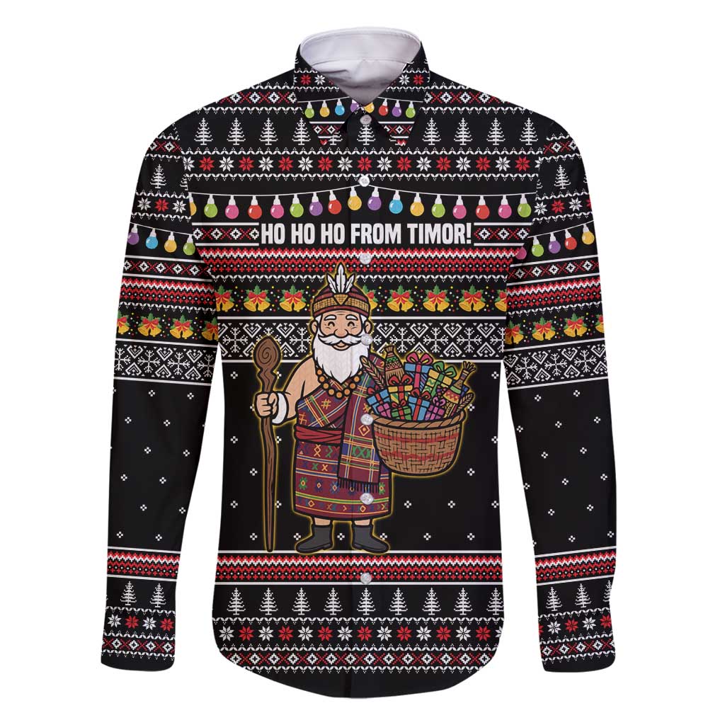 East Timor Christmas Family Matching Mermaid Dress and Hawaiian Shirt with Santa in Traditional Robe Gift Basket Ho Ho Ho Text and Black Festive - Wonder Print Shop