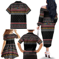 East Timor Christmas Family Matching Off The Shoulder Long Sleeve Dress and Hawaiian Shirt with Santa in Traditional Robe Gift Basket Ho Ho Ho Text and Black Festive - Wonder Print Shop