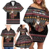 East Timor Christmas Family Matching Off Shoulder Short Dress and Hawaiian Shirt with Santa in Traditional Robe Gift Basket Ho Ho Ho Text and Black Festive - Wonder Print Shop