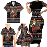 East Timor Christmas Family Matching Short Sleeve Bodycon Dress and Hawaiian Shirt with Santa in Traditional Robe Gift Basket Ho Ho Ho Text and Black Festive - Wonder Print Shop