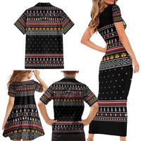 East Timor Christmas Family Matching Short Sleeve Bodycon Dress and Hawaiian Shirt with Santa in Traditional Robe Gift Basket Ho Ho Ho Text and Black Festive - Wonder Print Shop