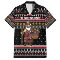 East Timor Christmas Family Matching Short Sleeve Bodycon Dress and Hawaiian Shirt with Santa in Traditional Robe Gift Basket Ho Ho Ho Text and Black Festive - Wonder Print Shop