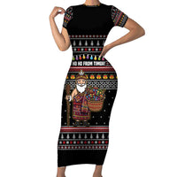 East Timor Christmas Family Matching Short Sleeve Bodycon Dress and Hawaiian Shirt with Santa in Traditional Robe Gift Basket Ho Ho Ho Text and Black Festive - Wonder Print Shop