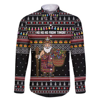 East Timor Christmas Family Matching Summer Maxi Dress and Hawaiian Shirt with Santa in Traditional Robe Gift Basket Ho Ho Ho Text and Black Festive - Wonder Print Shop