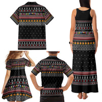 East Timor Christmas Family Matching Tank Maxi Dress and Hawaiian Shirt with Santa in Traditional Robe Gift Basket Ho Ho Ho Text and Black Festive - Wonder Print Shop