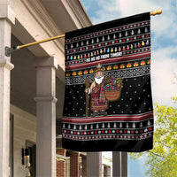 East Timor Christmas Garden Flag with Santa in Traditional Robe Gift Basket Ho Ho Ho Text and Black Festive - Wonder Print Shop