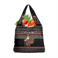 East Timor Christmas Grocery Bag with Santa in Traditional Robe Gift Basket Ho Ho Ho Text and Black Festive - Wonder Print Shop