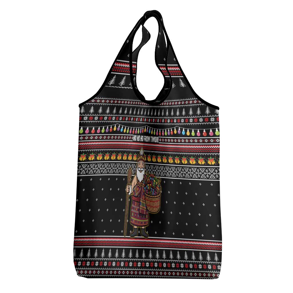 East Timor Christmas Grocery Bag with Santa in Traditional Robe Gift Basket Ho Ho Ho Text and Black Festive - Wonder Print Shop