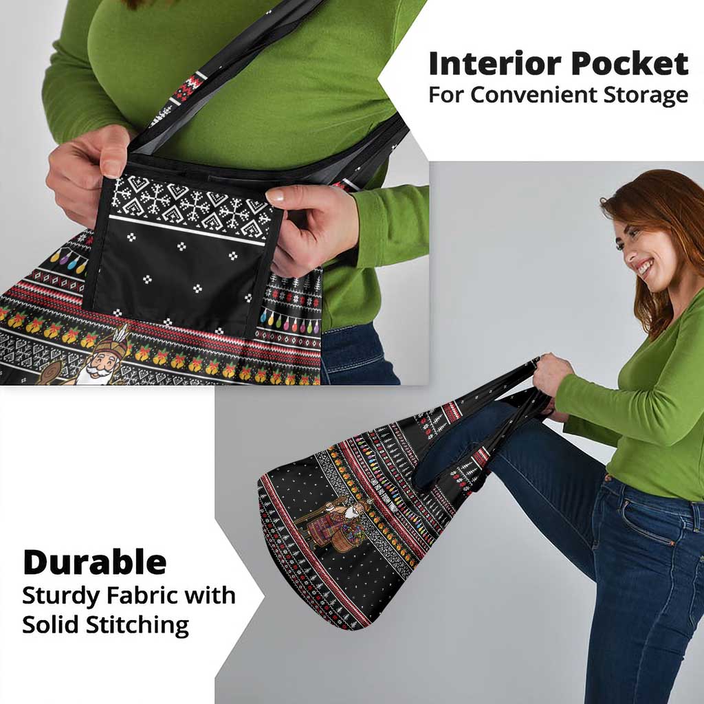 East Timor Christmas Grocery Bag with Santa in Traditional Robe Gift Basket Ho Ho Ho Text and Black Festive - Wonder Print Shop