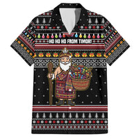 East Timor Christmas Hawaiian Shirt with Santa in Traditional Robe Gift Basket Ho Ho Ho Text and Black Festive - Wonder Print Shop
