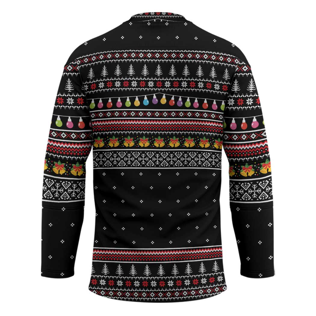 East Timor Christmas Hockey Jersey with Santa in Traditional Robe Gift Basket Ho Ho Ho Text and Black Festive - Wonder Print Shop