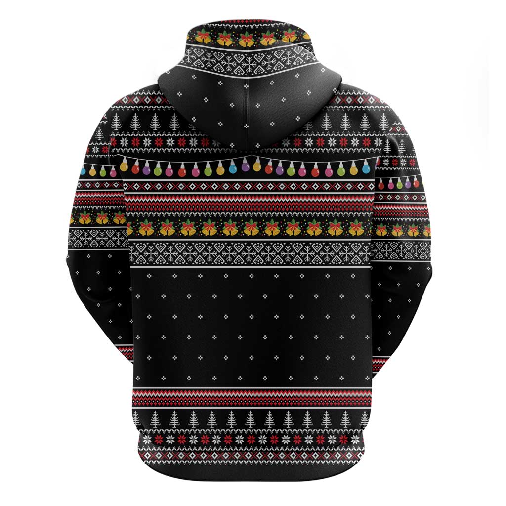 East Timor Christmas Hoodie with Santa in Traditional Robe Gift Basket Ho Ho Ho Text and Black Festive - Wonder Print Shop