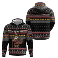 East Timor Christmas Hoodie with Santa in Traditional Robe Gift Basket Ho Ho Ho Text and Black Festive - Wonder Print Shop