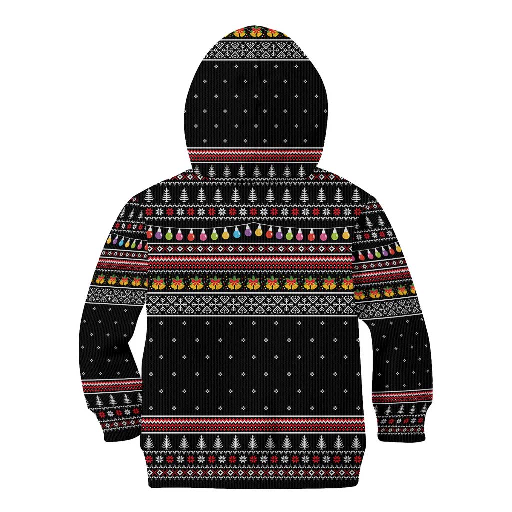 East Timor Christmas Kid Hoodie with Santa in Traditional Robe Gift Basket Ho Ho Ho Text and Black Festive - Wonder Print Shop