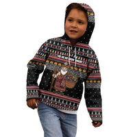 East Timor Christmas Kid Hoodie with Santa in Traditional Robe Gift Basket Ho Ho Ho Text and Black Festive - Wonder Print Shop