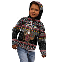 East Timor Christmas Kid Hoodie with Santa in Traditional Robe Gift Basket Ho Ho Ho Text and Black Festive - Wonder Print Shop