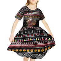 East Timor Christmas Kid Short Sleeve Dress with Santa in Traditional Robe Gift Basket Ho Ho Ho Text and Black Festive - Wonder Print Shop