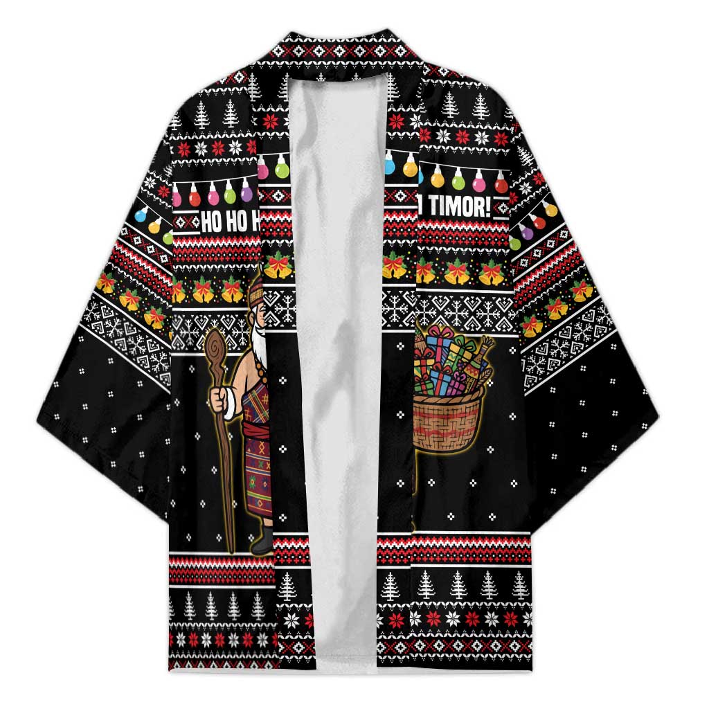 East Timor Christmas Kimono with Santa in Traditional Robe Gift Basket Ho Ho Ho Text and Black Festive - Wonder Print Shop