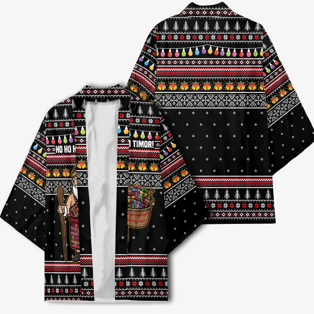 East Timor Christmas Kimono with Santa in Traditional Robe Gift Basket Ho Ho Ho Text and Black Festive - Wonder Print Shop
