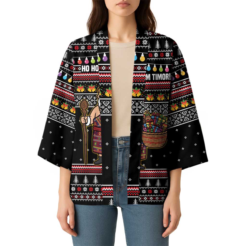 East Timor Christmas Kimono with Santa in Traditional Robe Gift Basket Ho Ho Ho Text and Black Festive - Wonder Print Shop