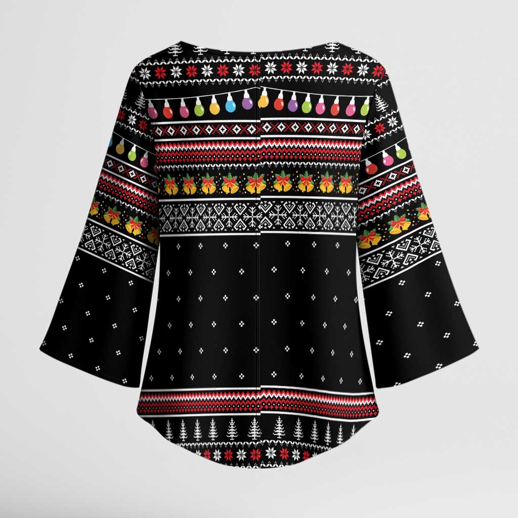 East Timor Christmas Kimono Sleeve Blouse with Santa in Traditional Robe Gift Basket Ho Ho Ho Text and Black Festive - Wonder Print Shop