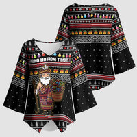 East Timor Christmas Kimono Sleeve Blouse with Santa in Traditional Robe Gift Basket Ho Ho Ho Text and Black Festive - Wonder Print Shop