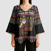 East Timor Christmas Kimono Sleeve Blouse with Santa in Traditional Robe Gift Basket Ho Ho Ho Text and Black Festive - Wonder Print Shop